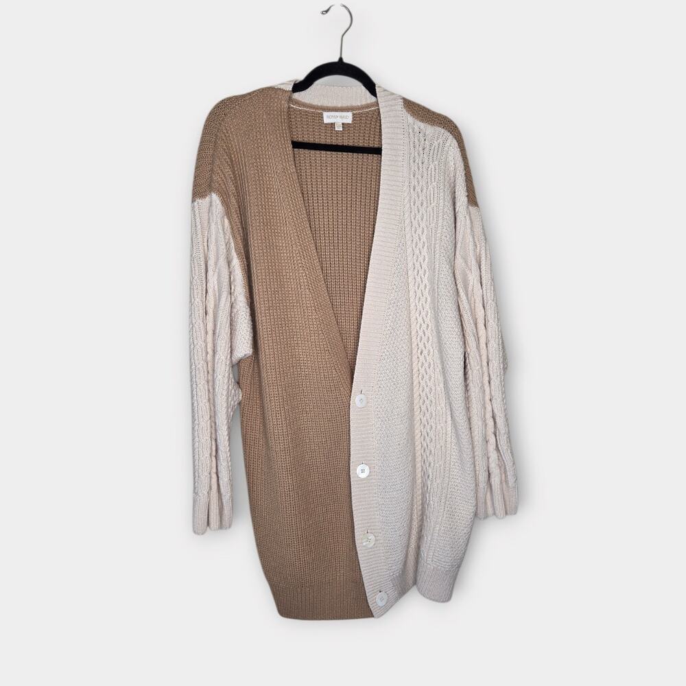 Ronny Kobo Tan Cream Wool Knit Cardigan Color Block Academia Women's XL